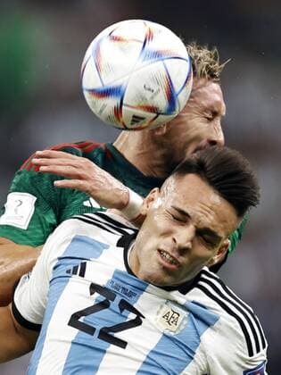 LUSAIL CITY l r Hector Herrera of Mexico, Lautaro Martinez of Argentina during the FIFA World Cup Qatar 2022 group C match between Argentina and Mexico at Lusail Stadium on November 26, 2022 in Lusail City, Qatar AP Dutch Height MAURICE OF STONE FIFA World Cup Qatar 2022 2022 xVIxANPxSportx xMauricexvanxSteenxWKxIVx 458389224 originalFilename: 458389224.jpg