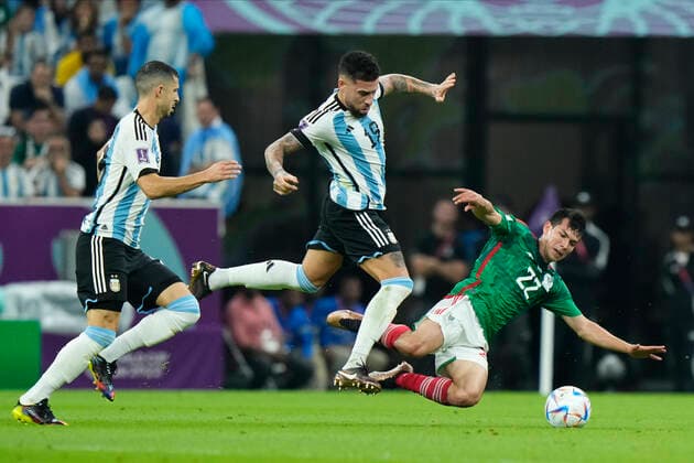 Argentina v Mexico: Group C - FIFA World Cup, WM, Weltmeisterschaft, Fussball Qatar 2022 Nicolas Otamendi centre-back of Argentina and SL Benfica and Hirving Lozano right winger of Mexico and SSC Napoli compete for the ball during the FIFA World Cup Qatar 2022 Group C match between Argentina and Mexico at Lusail Stadium on November 26, 2022 in Lusail City, Qatar. Lusail City Qatar  Copyright: xJosexBretonx originalFilename:breton-argentin221126_npEwO.jpg