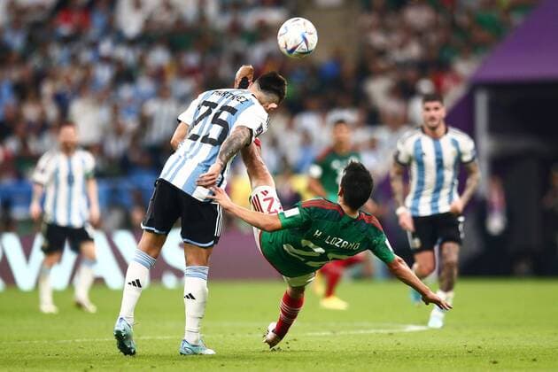 Mandatory Credit: Photo by Michael Zemanek Shutterstock (13634795ag) Lisandro Martinez of Argentina is kicked in the face by Hirving Lozano of Mexico Argentina v Mexico, FIFA World Cup, WM, Weltmeisterschaft, Fussball 2022, Group C, Football, Lusail Stadium, Al Daayen, Qatar - 26 Nov 2022 Editorial Use Only Argentina v Mexico, FIFA World Cup 2022, Group C, Football, Lusail Stadium, Al Daayen, Qatar - 26 Nov 2022 Editorial Use Only Copyright: xMichaelxZemanek Shutterstockx 13634795ag