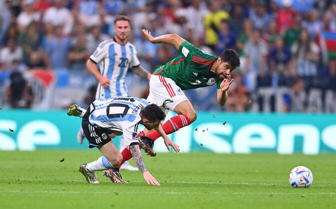 FOOTBALL World Cup 2022 PRE-ROUND GROUP C Argentina Mexico 26 11 2022 Lionel Messi left, Argentina vs Nestor Araujo right, Mexico