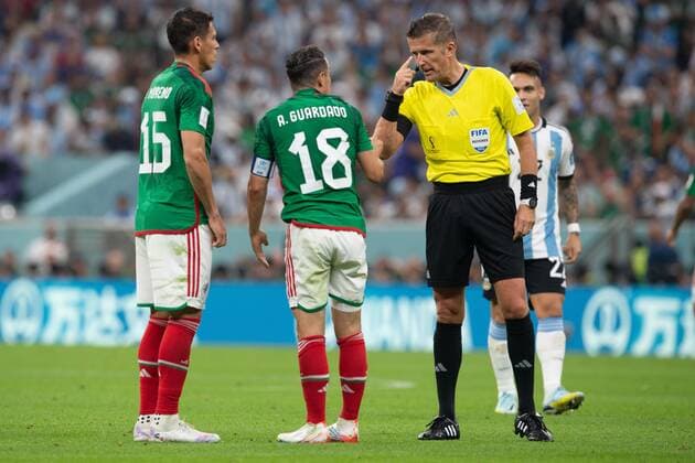 RECORD DATE NOT STATED FIFA World Cup, WM, Weltmeisterschaft, Fussball Qatar 2022 Argentina vs Mexico Hector Moreno, Andres Guardado of Mexico and Referee Daniele Orsato of Italy during the game Argentina vs Mexican national team, Nationalteam (Mexico), Corresponding to Group C of the FIFA World Cup Qatar 2022, at Lusail Stadium, Lusail, Doha, November 26, 2022. <br><br> Hector Moreno, Andres Guardado de Mexico y Arbitro Daniele Orsato de Italia durante el partido Argentina vs Seleccion Nacional Mexicana (Mexico), correspondiente al Grupo C de la Copa Mundial de la FIFA Qatar 2022, en el Estadio Lusail, Lusail, Doha, 26 de noviembre de 2022. LUSAIL DOHA QATAR Copyright: xDavidxLeahx 20221126_12062