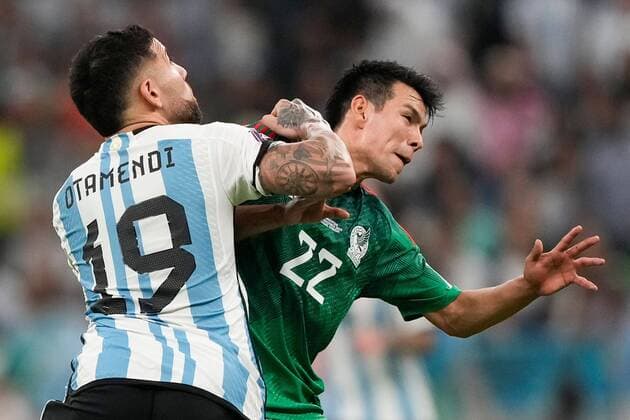 Mandatory Credit: Photo by Dave Shopland Shutterstock (13634804bl) Nicolas Otamendi of Argentina and Hirving Lozano of Mexico Argentina v Mexico, FIFA World Cup, WM, Weltmeisterschaft, Fussball 2022, Group C, Football, Lusail Stadium, Al Daayen, Qatar - 26 Nov 2022 Editorial Use Only Argentina v Mexico, FIFA World Cup 2022, Group C, Football, Lusail Stadium, Al Daayen, Qatar - 26 Nov 2022 Editorial Use Only Copyright: xDavexShopland Shutterstockx 13634804bl