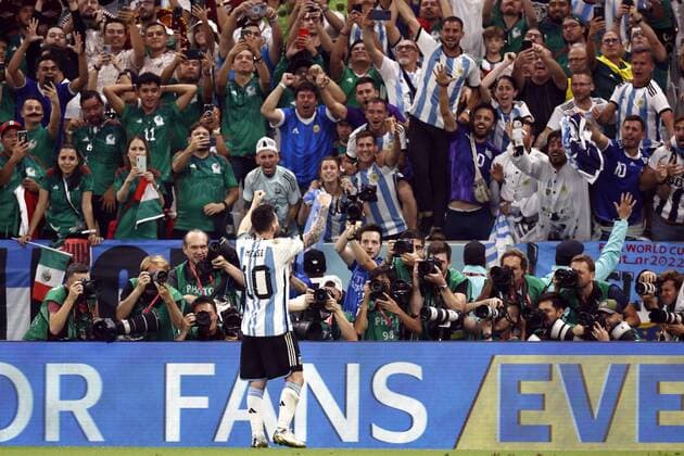 LUSAIL CITY Lionel Messi of Argentina celebrates the 1 0 during the FIFA World Cup Qatar 2022 group C match between Argentina and Mexico at Lusail Stadium on November 26, 2022 in Lusail City, Qatar AP Dutch Height MAURICE OF STONE FIFA World Cup Qatar 2022 2022 xVIxANPxSportx xMauricexvanxSteenxWKxIVx 458392256 originalFilename: 458392256.jpg