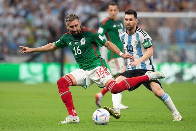 RECORD DATE NOT STATED FIFA World Cup, WM, Weltmeisterschaft, Fussball Qatar 2022 Argentina vs Mexico (L-R), Hector Herrera of Mexico and Lionel Messi of Argentina during the game Argentina vs Mexican national team, Nationalteam (Mexico), Corresponding to Group C of the FIFA World Cup Qatar 2022, at Lusail Stadium, Lusail, Doha, November 26, 2022. <br><br> (I-D), Hector Herrera de Mexico y Lionel Messi de Argentina durante el partido Argentina vs Seleccion Nacional Mexicana (Mexico), correspondiente al Grupo C de la Copa Mundial de la FIFA Qatar 2022, en el Estadio Lusail, Lusail, Doha, 26 de noviembre de 2022. LUSAIL DOHA QATAR Copyright: xDavidxLeahx 20221126_12085