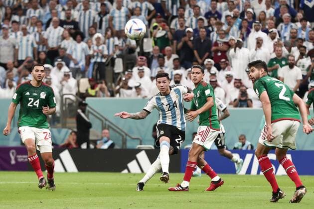 Mandatory Credit: Photo by Michael Zemanek Shutterstock (13634795cg) Enzo Fernandez of Argentina scoring a goal (2-0) Argentina v Mexico, FIFA World Cup, WM, Weltmeisterschaft, Fussball 2022, Group C, Football, Lusail Stadium, Al Daayen, Qatar - 26 Nov 2022 Editorial Use Only Argentina v Mexico, FIFA World Cup 2022, Group C, Football, Lusail Stadium, Al Daayen, Qatar - 26 Nov 2022 Editorial Use Only Copyright: xMichaelxZemanek Shutterstockx 13634795cg