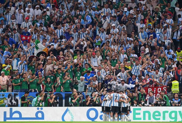 FOOTBALL WORLD CUP 2022 PRE-ROUND GROUP C Argentina Mexico 26 11 2022 Players and fans cheer after goal to 1 0