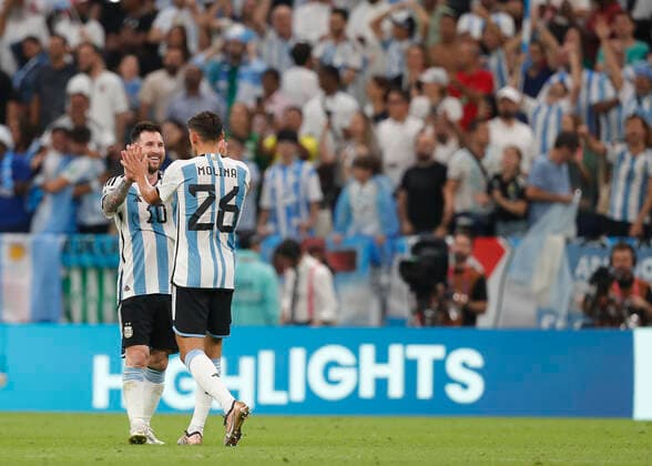 Argentina v Mexico 2022 FIFA World Cup, WM, Weltmeisterschaft, Fussball Lionel Messi and Nahuel Molina of Argentina of Argentina celebrate at full time during the 2022 FIFA World Cup Group C match at Lusail Stadium, Lusail Content Not Available For UK Newspapers Copyright: xPaulxChestertonx FIL-17646-0185 UK Newspapers OUT