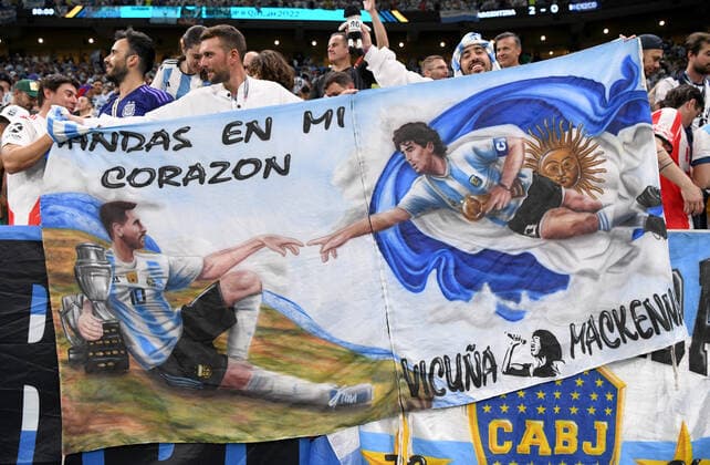 FOOTBALL World Cup 2022 PRE-ROUND GROUP C Argentina Mexico 26 11 2022 Michelangelo to model Lionel Messi and Diego Maradona united in a monumental painting