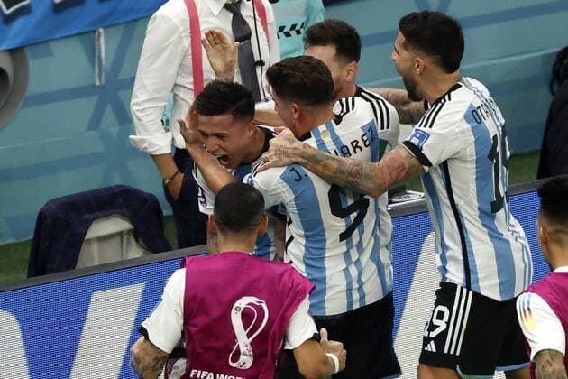 RECORD DATE NOT STATED FIFA World Cup, WM, Weltmeisterschaft, Fussball Qatar 2022 Argentina vs Mexico Enzo Fernandez celebrates his goal 2-0 of Argentina during the game Argentina vs Mexican national team, Nationalteam (Mexico), Corresponding to Group C of the FIFA World Cup Qatar 2022, at Lusail Stadium, Lusail, Doha, November 26, 2022. <br><br> Enzo Fernandez celebra su gol 2-0 de Argentina durante el partido Argentina vs Seleccion Nacional Mexicana (Mexico), correspondiente al Grupo C de la Copa Mundial de la FIFA Qatar 2022, en el Estadio Lusail, Lusail, Doha, 26 de noviembre de 2022. LUSAIL DOHA QATAR Copyright: xAndresxPinax 20221126_12428