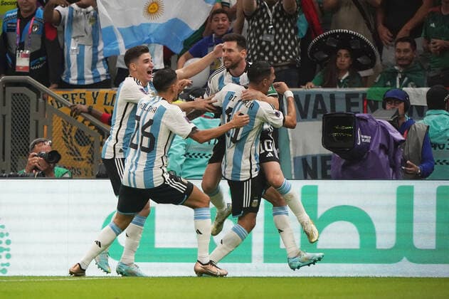 Football , FIFA World Cup 2022, Football World Cup Qatar 2022, GroupPhase, Group C , Argentina Mexico, 26 11 2022 , Luseil Stadium, Doha Qatar, Lionel Messi Argentina, Goal celebration photo Chai von der Laage FIFA regulations prohibit any use of photographs as image sequences and or quasi video EDITORIAL USE ONLY,