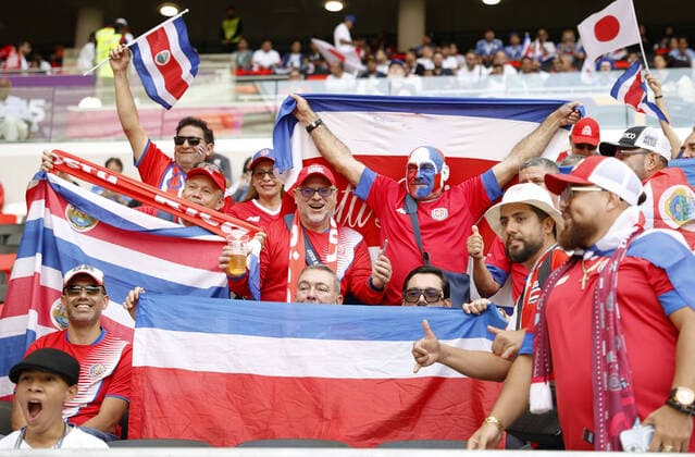 Football World Cup in Qatar Costa Rica supporters cheer ahead of a World Cup Group E football match against Japan at Ahmad Bin Ali Stadium in Al Rayyan, Qatar, on Nov. 27, 2022.  A14AA0001364100P 