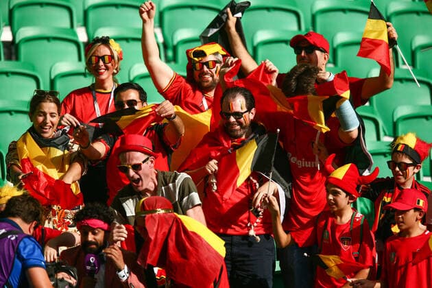 Mandatory Credit: Photo by Michael Zemanek Shutterstock (13634893b) Belgium Fans enjoy the pre-match Atmosphere Belgium v Morocco, FIFA World Cup, WM, Weltmeisterschaft, Fussball 2022, Group F, Football, Al Thumama Stadium, Doha, Qatar - 27 Nov 2022 Editorial Use Only Belgium v Morocco, FIFA World Cup 2022, Group F, Football, Al Thumama Stadium, Doha, Qatar - 27 Nov 2022 Editorial Use Only  Copyright: xMichaelxZemanek Shutterstockx 13634893b