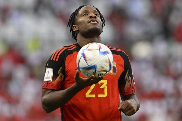 DOHA, QATAR - NOVEMBER 27 : Batshuayi Michy forward of Belgium with the ball pictured during the FIFA World Cup, WM, Weltmeisterschaft, Fussball Qatar 2022 Group F match between Belgium and Morocco at the Al Thumama Stadium on November 27, 2022 in Doha, Qatar, 27 11 2022 ( Belgium v Morocco - FIFA World Cup Qatar 2022 PhotoNews Panoramic 