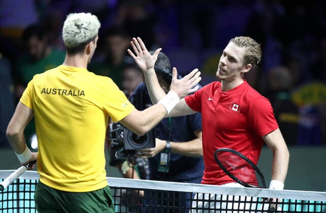 Day Six - Davis Cup Finals 2022 MALAGA, SPAIN - NOVEMBER 27: Denis Shapovalov of Canada congratulates Thanasi Kokkinakis of Australia during the Davis Cup by Rakuten Finals 2022 Final match between Australia and Canada at Palacio de los Deportes Jose Maria Martin Carpena on November 27, 2022 in Malaga, Spain. SanjinxStrukic PIXSELL