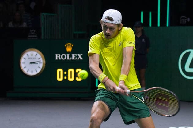 RECORD DATE NOT STATED MALAGA, SPAIN - NOVEMBER 27 : Alex De Minaur during the Davis Cup by Rakuten Finals 2022 finals match between Australia and Canada at Palacio de los Deportes Jose Maria Martin Carpena on November 27, 2022 in Malaga, Spain Copyright: xAndreaxRositox DSC_2932