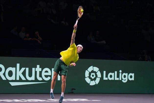 RECORD DATE NOT STATED MALAGA, SPAIN - NOVEMBER 27 : Alex De Minaur during the Davis Cup by Rakuten Finals 2022 finals match between Australia and Canada at Palacio de los Deportes Jose Maria Martin Carpena on November 27, 2022 in Malaga, Spain Copyright: xAndreaxRositox DSC_2949