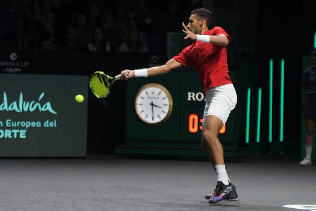 RECORD DATE NOT STATED MALAGA, SPAIN - NOVEMBER 27 : Felix Auger-Aliassime during the Davis Cup by Rakuten Finals 2022 finals match between Australia and Canada at Palacio de los Deportes Jose Maria Martin Carpena on November 27, 2022 in Malaga, Spain Copyright: xAndreaxRositox DSC_3093