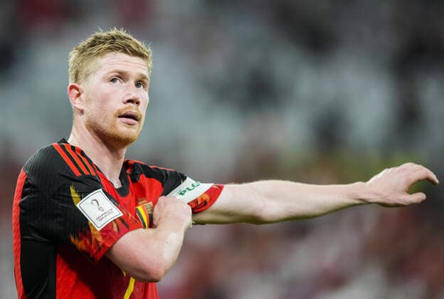 Mandatory Credit: Photo by Dave Shopland Shutterstock (13634894co) Kevin De Bruyne of Belgium pulls on the Captains arm band Belgium v Morocco, FIFA World Cup, WM, Weltmeisterschaft, Fussball 2022, Group F, Football, Al Thumama Stadium, Doha, Qatar - 27 Nov 2022 Editorial Use Only Belgium v Morocco, FIFA World Cup 2022, Group F, Football, Al Thumama Stadium, Doha, Qatar - 27 Nov 2022 Editorial Use Only Copyright: xDavexShopland Shutterstockx 13634894co