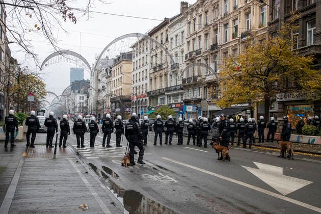 Illustration picture shows the center of Brussels, during a soccer game between Belgium s national team, Nationalteam the Red Devils and Morocco, in Group F of the FIFA 2022 World Cup, on Sunday 27 November 2022. NICOLASxMAETERLINCK  x54152949x