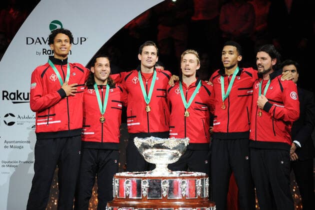 RECORD DATE NOT STATED MALAGA, SPAIN - NOVEMBER 27 : Canada celebration during the Davis Cup by Rakuten Finals 2022 finals match between Australia and Canada at Palacio de los Deportes Jose Maria Martin Carpena on November 27, 2022 in Malaga, Spain Copyright: xAndreaxRositox DSC_5227