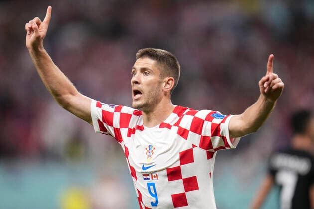 (221127) -- DOHA, Nov. 27, 2022 -- Andrej Kramaric of Croatia reacts for his disallowed goal during the Group F match between Croatia and Canada at the 2022 FIFA World Cup, WM, Weltmeisterschaft, Fussball at Khalifa International Stadium in Doha, Qatar, Nov. 27, 2022. ) (SP)QATAR-DOHA-2022 WORLD CUP-GROUP F-CRO VS CAN MengxDingbo 