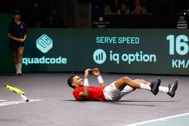 Felix Auger Aliassime CAN cheers after victory, jubilation, joy, emotion, Davis Cup Final 2022, Palacio de Deportes Josà Copyright: xJuergenxHasenkopfx