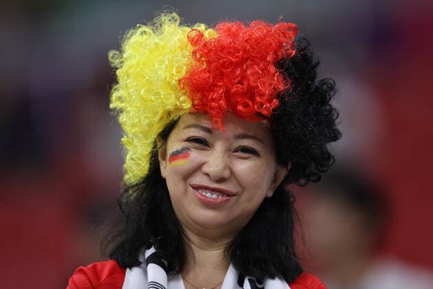 27th November 2022; Al Bayt Stadium, Al Khor, Qatar; FIFA World Cup, WM, Weltmeisterschaft, Fussball Football, Spain versus Germany; German fan inside Al Bayt Stadium in fancy bdress  ActionPlus12453703 JohnxPatrickxFletcher