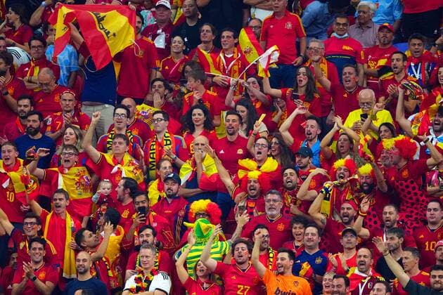 Mandatory Credit: Photo by Javier Garcia Shutterstock (13634885ae) Spain fans celebrate after Germany have a goal disallowed Spain v Germany, FIFA World Cup, WM, Weltmeisterschaft, Fussball 2022, Group E, Football, Al Bayt Stadium, Al Khor, Qatar - 27 Nov 2022 Editorial Use Only Spain v Germany, FIFA World Cup 2022, Group E, Football, Al Bayt Stadium, Al Khor, Qatar - 27 Nov 2022 Editorial Use Only  Copyright: xJavierxGarcia Shutterstockx 13634885ae