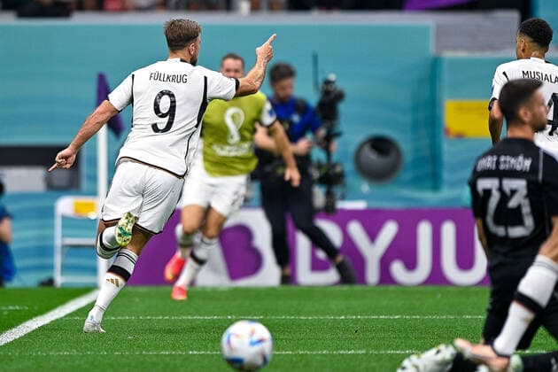 AL KHOR, QATAR - NOVEMBER 28: Niclas Fullkrug of Germany celebrates after scoring his sides first goal during the Group E - FIFA World Cup, WM, Weltmeisterschaft, Fussball Qatar 2022 match between Spain and Germany at the Al Bayt Stadium on November 28, 2022 in Al Khor, Qatar  Copyright: xEibner-PressefotoxInternational PabloxMoranox EP_BSR 221128_EP_GER_BSR0146