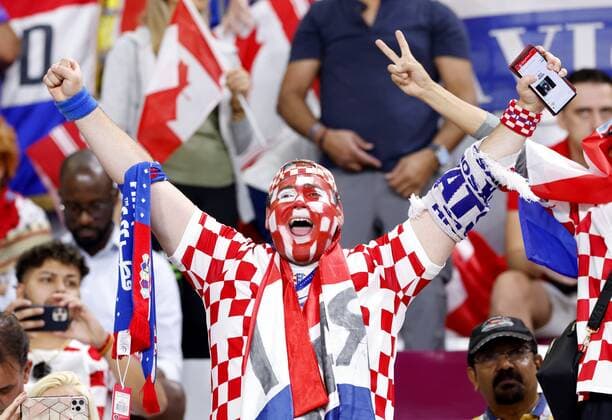 Football World Cup in Qatar Croatia supporters cheer ahead of a World Cup Group F football match against Canada at Khalifa International Stadium in Doha, Qatar, on Nov. 27, 2022.  A14AA0001364854P 