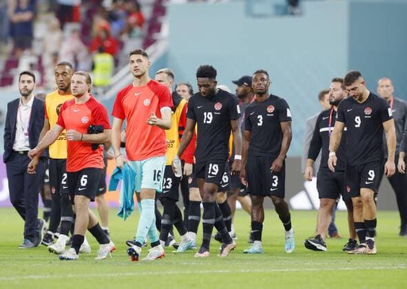 Football World Cup in Qatar Canada players look dejected after a 4-1 loss to Croatia in a World Cup Group F football match at Khalifa International Stadium in Doha, Qatar, on Nov. 27, 2022.  A14AA0001364878P 