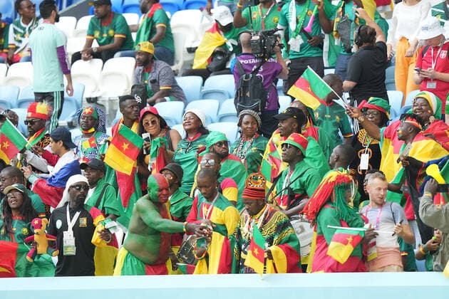 28.11.2022, Al Janoub Stadium, Doha, QAT, WM FIFA 2022, Group G, Kamerun vs Serbien, im Bild Fans von Kamerun auf den Tribünen. Doha Al Janoub Stadium Qatar *** 28 11 2022, Al Janoub Stadium, Doha, QAT, World Cup FIFA 2022, Group G, Cameroon vs Serbia, in the picture fans of Cameroon on the stands Doha Al Janoub Stadium Qatar  eu-images-506