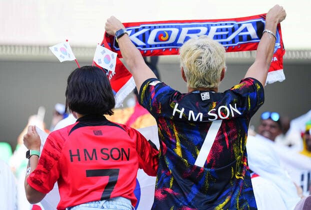 Mandatory Credit: Photo by Javier Garcia Shutterstock (13634927e) South Korean Fans enjoy the pre-match Build up with Son Heung-Min shirts and scarfs Korea Republic v Ghana, FIFA World Cup, WM, Weltmeisterschaft, Fussball 2022, Group H, Football, Education City Stadium, Doha, Qatar - 28 Nov 2022 Editorial Use Only Korea Republic v Ghana, FIFA World Cup 2022, Group H, Football, Education City Stadium, Doha, Qatar - 28 Nov 2022 Editorial Use Only  Copyright: xJavierxGarcia Shutterstockx 13634927e