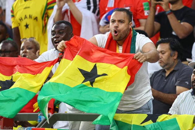 AL RAYYAN, QATAR - NOVEMBER 28: Ghana fans during the FIFA World Cup, WM, Weltmeisterschaft, Fussball Qatar 2022 Group H match between Korea Republic and Ghana at Education City Stadium on November 28, 2022 in Doha, Qatar. WCS 