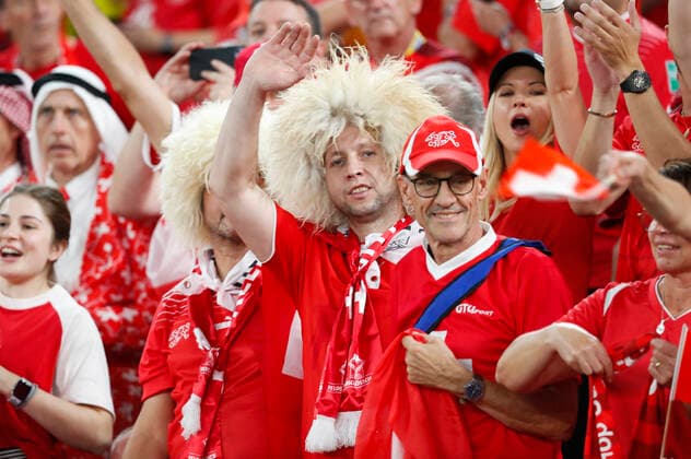 Brazil v Switzerland 2022 FIFA World Cup, WM, Weltmeisterschaft, Fussball Switzerland fans before the 2022 FIFA World Cup Group G match at Stadium 974, Doha Content Not Available For UK Newspapers Copyright: xPaulxChestertonx FIL-17651-0134 UK Newspapers OUT