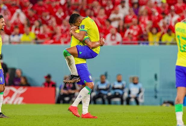 Sport Bilder des Tages Brazil v Switzerland 2022 FIFA World Cup, WM, Weltmeisterschaft, Fussball 28 11 2022. Match 31 Goal 1-0 Casemiro (5) of Brazil scores a goal and celebrates during the 2022 Fifa World Cup match between Brazil and Switzerland at Stadium 974, Doha, Qatar on 28 November 2022. Editorial use only , Copyright: xNigelxKeenex PSI-16413-0031