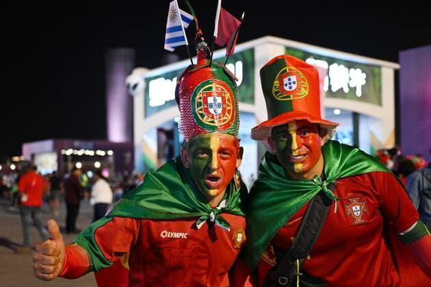 Qatar Sioccer World Cup Portugal - Uruguay 8326028 28.11.2022 Costa Rica s fans celebrate the team s goal during the Qatar 2022 World Cup Group H soccer match between Portugal and Uruguay, in Lusail, Qatar. Grigory Sysoev Sputnik Lusail Qatar  Copyright: xGrigoryxSysoevx