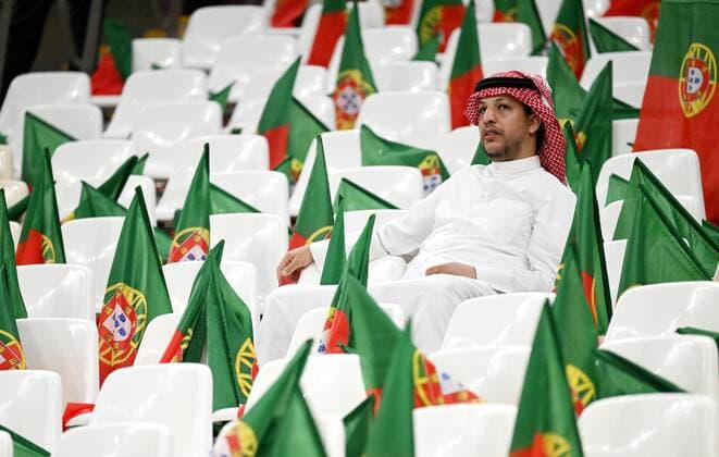 Qatar Sioccer World Cup Portugal - Uruguay 8326046 28.11.2022 A Portugal s fan ris seen before the Qatar 2022 World Cup Group H soccer match between Portugal and Uruguay, in Lusail, Qatar. Grigory Sysoev Sputnik Lusail Qatar  Copyright: xGrigoryxSysoevx