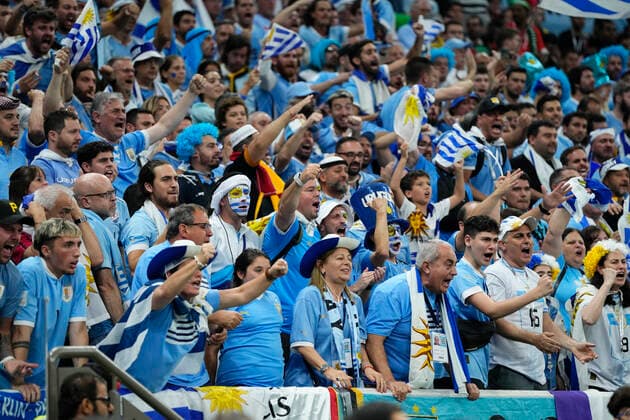 Portugal v Uruguay: Group H - FIFA World Cup, WM, Weltmeisterschaft, Fussball Qatar 2022 Uruguay supporters during the FIFA World Cup Qatar 2022 Group H match between Portugal and Uruguay at Lusail Stadium on November 28, 2022 in Lusail City, Qatar. Lusail City Qatar  Copyright: xJosexBretonx originalFilename:breton-portugal221128_npAEf.jpg
