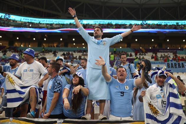 Fans of Uruguay attends the FIFA World Cup, WM, Weltmeisterschaft, Fussball soccer match of the group phase between Portugal and Uruguay at Lusail stadium in Lusail, Qatar, 28 November 2022. World Cup 2022: Portugal vs. Uruguay !ACHTUNG: NUR REDAKTIONELLE NUTZUNG!  Copyright: xJUANxIGNACIOxRONCORONIx GR1206 20221128-393830487f21b263457b8cf8eb413d81380f6762