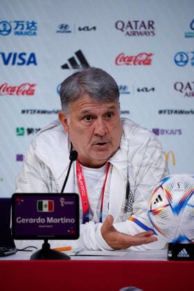 Mexico s national team, Nationalteam head coach Gerardo Tata Martino during a press conference, PK, Pressekonferenz after a training session of the team in Doha, Qatar, on November 29, 2022. Press conference Mexico !ACHTUNG: NUR REDAKTIONELLE NUTZUNG!  Copyright: xJosexMendezx EVE1375 20221129-7745bc29b8703760fbe8727d1461005ff93229e3