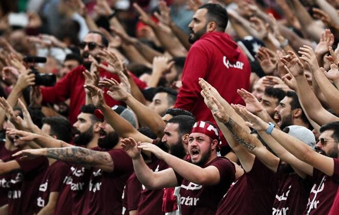 Qatar Soccer World Cup Netherlands - Qatar 8326578 29.11.2022 Qatar s fans cheer during the Qatar 2022 World Cup Group A soccer match between Netherlands and Qatar at Al Bayt Stadium, in Al Khor, Qatar. Grigory Sysoev Sputnik Al Khor Qatar  Copyright: xGrigoryxSysoevx