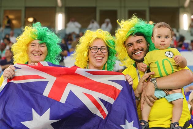 Australian fans during the FIFA World Cup, WM, Weltmeisterschaft, Fussball Qatar 2022 Group D match between Australia and Denmark at Al Janoub Stadium, Al Wakrah, Qatar on 30 November 2022. Copyright: xPeterxDovganx 34470012