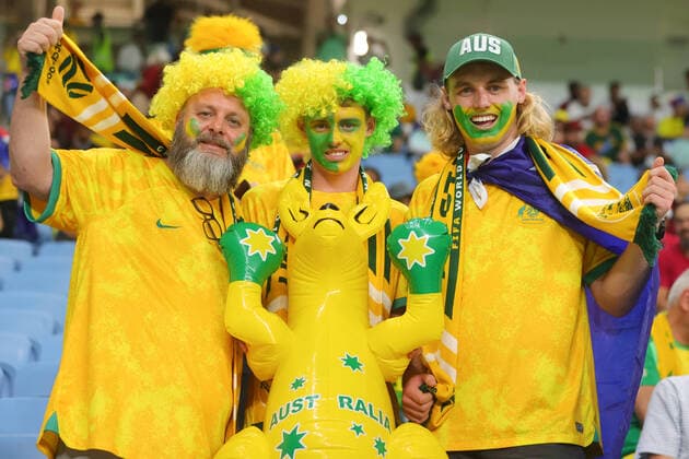 Australian fans during the FIFA World Cup, WM, Weltmeisterschaft, Fussball Qatar 2022 Group D match between Australia and Denmark at Al Janoub Stadium, Al Wakrah, Qatar on 30 November 2022. Copyright: xPeterxDovganx 34470016