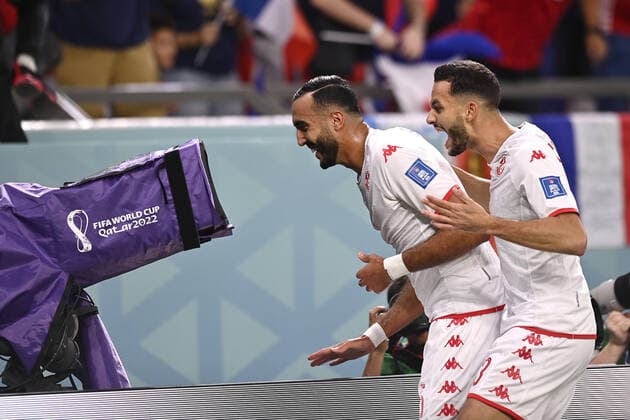 Foto Fabio Ferrari LaPresse 30 Novembre 2022 Doha, Qatar - - Calcio - Qatar 2022 - Coppa del Mondo Fifa - Tunisia vs Francia - Gruppo D - Fase a Gironi - Education City Stadium Nella foto: Nader Ghandri (TUN) , goal annullato November 30, 2022 Doha, Qatar - sport - Soccer - Qatar 2022- FIFA World Cup, WM, Weltmeisterschaft, Fussball - Tunisia vs France - Group D - group stage -Education City Stadium. In the pic: Nader Ghandri (TUN), no goal  Copyright: xFabioxFerrari LaPressex