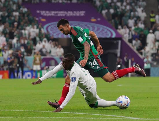 Saudi Arabia v Mexico 2022 FIFA World Cup, WM, Weltmeisterschaft, Fussball Saud Abdulhamid of Saudi Arabia is fouled by Luis Chavez of Mexico during the 2022 FIFA World Cup Group C match at Lusail Stadium, Lusail Content Not Available For UK Newspapers Copyright: xPaulxChestertonx FIL-17655-0058 UK Newspapers OUT