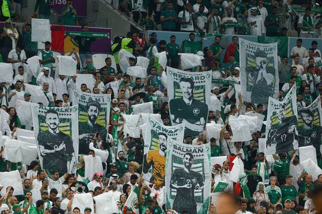 Mandatory Credit: Photo by Kieran McManus Shutterstock (13640351m) Saudi Arabia fans in the stands Saudi Arabia v Mexico, FIFA World Cup, WM, Weltmeisterschaft, Fussball 2022, Group C, Football, Lusail Stadium, Al Daayen, Qatar - 30 Nov 2022 Editorial Use Only Saudi Arabia v Mexico, FIFA World Cup 2022, Group C, Football, Lusail Stadium, Al Daayen, Qatar - 30 Nov 2022 Editorial Use Only Copyright: xKieranxMcManus Shutterstockx 13640351m