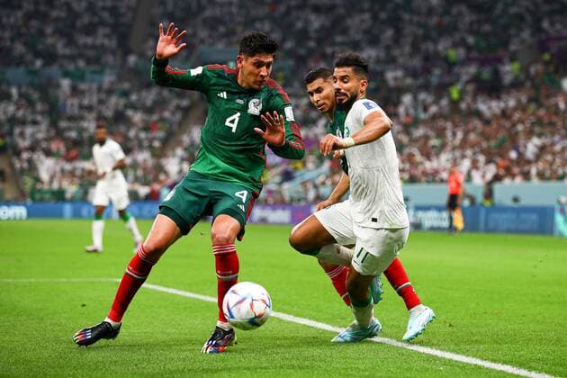 Mandatory Credit: Photo by Kieran McManus Shutterstock (13640351p) Edson Alvarez of Mexico is challenged Saleh Al-Shehri of Saudi Arabia Saudi Arabia v Mexico, FIFA World Cup, WM, Weltmeisterschaft, Fussball 2022, Group C, Football, Lusail Stadium, Al Daayen, Qatar - 30 Nov 2022 Editorial Use Only Saudi Arabia v Mexico, FIFA World Cup 2022, Group C, Football, Lusail Stadium, Al Daayen, Qatar - 30 Nov 2022 Editorial Use Only Copyright: xKieranxMcManus Shutterstockx 13640351p