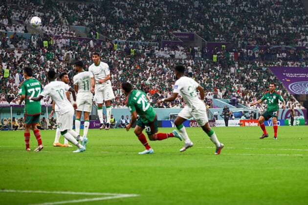 Mandatory Credit: Photo by Kieran McManus Shutterstock (13640351x) Luis Chavez of Mexico scoring the 2nd goal Saudi Arabia v Mexico, FIFA World Cup, WM, Weltmeisterschaft, Fussball 2022, Group C, Football, Lusail Stadium, Al Daayen, Qatar - 30 Nov 2022 Editorial Use Only Saudi Arabia v Mexico, FIFA World Cup 2022, Group C, Football, Lusail Stadium, Al Daayen, Qatar - 30 Nov 2022 Editorial Use Only Copyright: xKieranxMcManus Shutterstockx 13640351x
