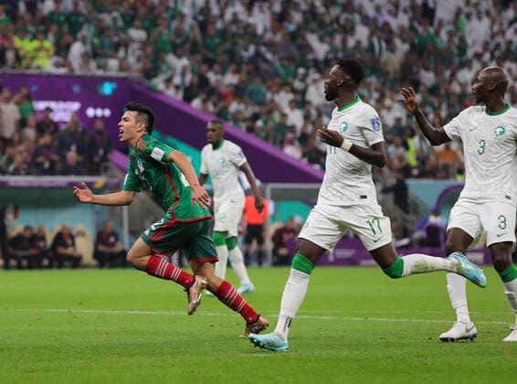 Saudi Arabia v Mexico 2022 FIFA World Cup, WM, Weltmeisterschaft, Fussball Hirving Lozano celebrates after scoring Mexicos third goal before it was ruled out for offside during the 2022 FIFA World Cup Group C match at Lusail Stadium, Lusail Content Not Available For UK Newspapers Copyright: xPaulxChestertonx FIL-17655-0139 UK Newspapers OUT